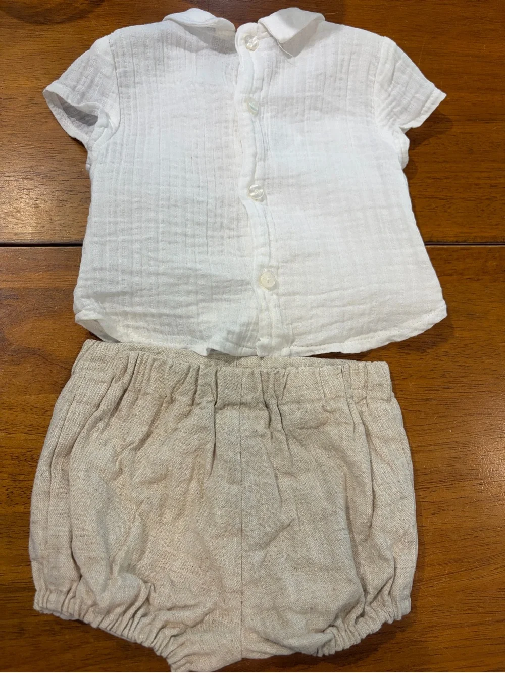 Neutral Beige Linen and Cotton Baby Boy Two-Piece Set with Vest - 0-3 Months